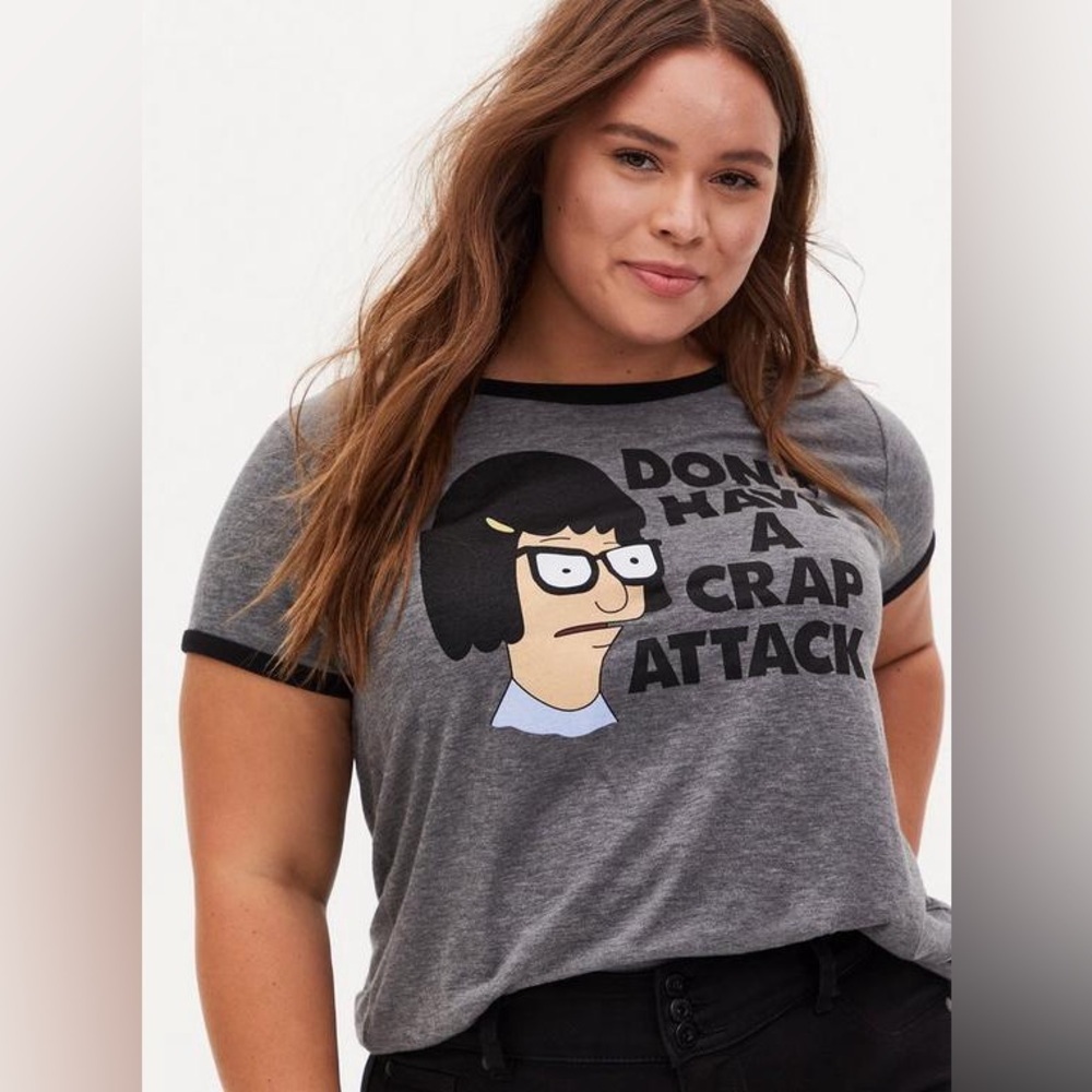 torrid Gray Graphic Ringer Tee with Black Trim